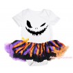 Halloween White Baby Bodysuit Orange Purple Black Striped Pettiskirt & Ghost Face Print JS4645